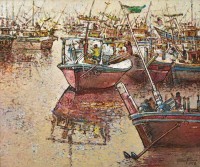 Chitra Pritam, Disembarking the Days Catch, 30 x 36 inch, Oil in Canvas, Seascape Painting, AC-CP-209